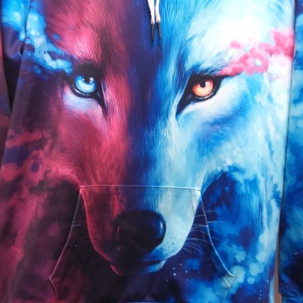 Untagged Size L I Beleive Vibrant Wolf Graphic Hoodie Pink Red And Blue